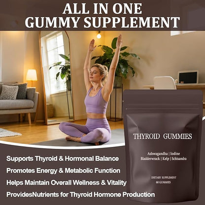 Thyroid Gummies for Women, Selenium Zinc Iodine L-Tyrosine Ashwagandha Gummies, Thyroid Bloom, Body Balance & Support - 60 Count