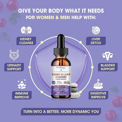 GREENPEOPLE Kidney Cleanse Detox & Repair - 27-In-1 Kidney & Liver Drops with 20:1 Cranberry Extract & Chanca Piedra, Alcohol-Free Supplement for Urinary Tract & Liver Support (2 Oz 2 Pack, Blueberry)