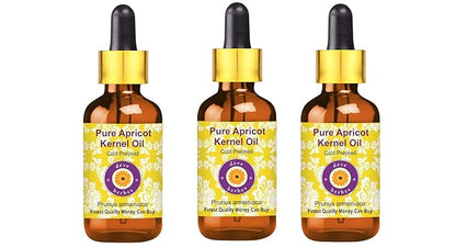 Deve Herbes Pure Apricot Kernel Oil (Prunus armeniaca) with Glass Dropper Cold Pressed (Pack of Three)100ml X 3 (10 oz)