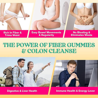 12g Fiber Gummies & Colon Gentle Cleanse - 540 Soft Chews 0 Sugar Fiber Gummies for Adults, 50 B Probiotics, Psyllium Husk & Senna - Colon Detox Cleanse for Gut Health, Regularity & Bloating Relief