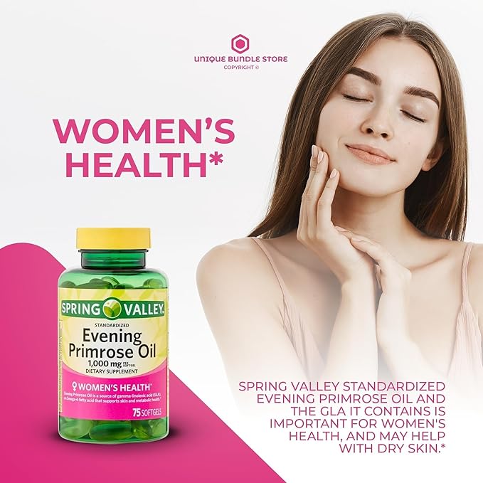 Evening Primrose Oil for Women 1000mg – 75 Softgels, Organic Evening Primrose Oil, Softgels with GLA Omega-6, Aceite De Onagra, Primerose Supplement for Skin & Wellness (Pack of 1)