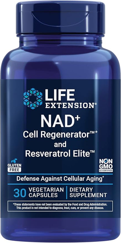 Life Extension NAD+ Cell Regenerator™ and Resveratrol Elite™*, nicotinamide riboside, Trans-resveratrol, quercetin, Fisetin, Heart Health, Healthy Aging, Vegetarian, Non-GMO, Gluten Free, 30 Capsules