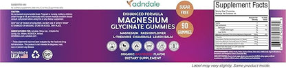 Adndale 90CT Magnesium Glycinate Gummies. Sugar Free Chews for Adults & Kids. Raspberry Flavour