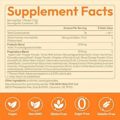GLP-1 Supplement 15-in-1 Complex,GLP1 for Weight Loss GLP 1 Probiotic Powder for Control Appetite and Cravings,Appetite Suppressant,Metabolism Booster 30 Serving Packets