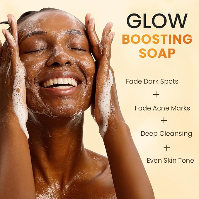 QOOQ Turmeric Kojic Acid Soap for Dark Spots Remover – Facial Cleansing Bar with Vitamin C, Retinol, Collagen, Vitamin E, Glycerin, Shea Butter & Castile Olive Oil – Soap for Women & Men (120g x 2)