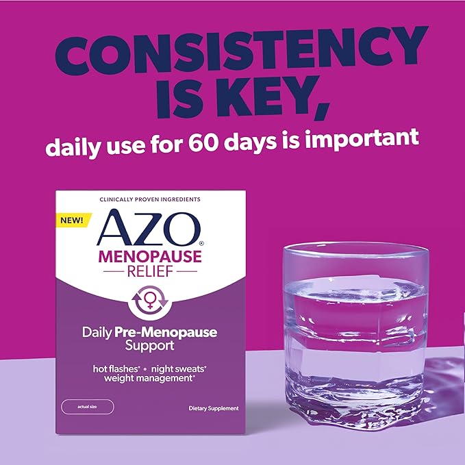 AZO® Daily Pre-Menopause Relief Perimenopause Supplements for Women, Hot Flash, Night Sweat and Healthy Weight Management Support* - 30 Count