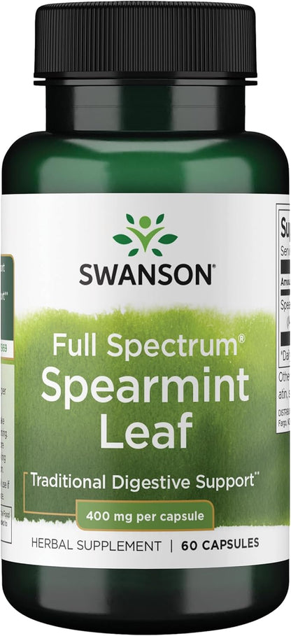 Swanson Spearmint Leaf Full Spectrum Digestive Supplement for Digestive-Comfort-Seeking Adults - 400 mg Mentha Spicata (60 Capsules)