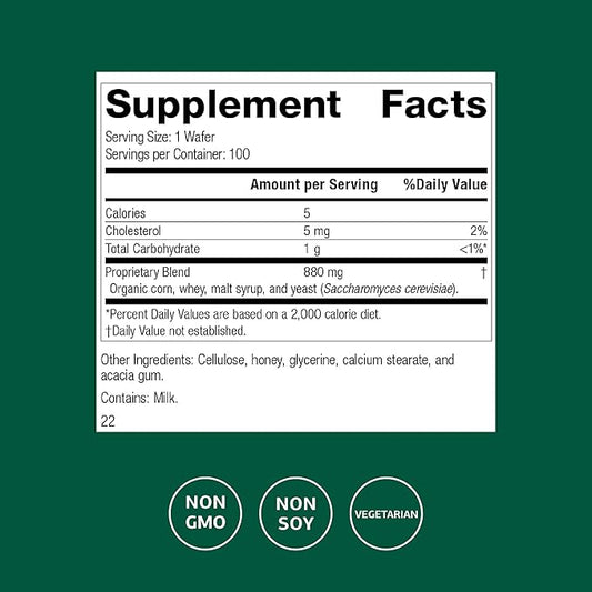 Standard Process Lactic Acid Yeast - Dietary Supplement for Digestive Health & Gut Support - Non-Soy & Vegetarian - 100 Wafers