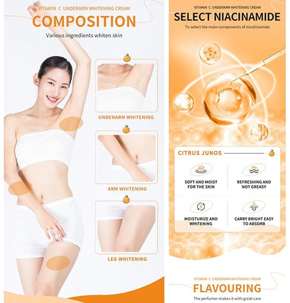 Vitamin C Skin Whitening Cream,Dark Spot Remover for Face,Skin Lightening Cream for Intimate Areas,Neck,Armpit,Elbow, Inner Thigh and Knees,Improve Underarm Dullness Odor