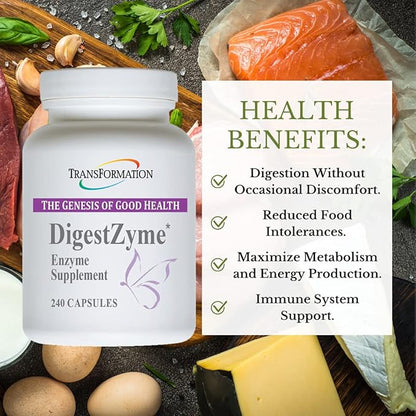 TRANSFORMATION THE GENESIS OF GOOD HEALTH Enzymes Natural DigestZyme Supplement Formula for Overall Health, Nutrient Absorption, Support Digestion During Pregnancy & Lactation, Children's Digestive