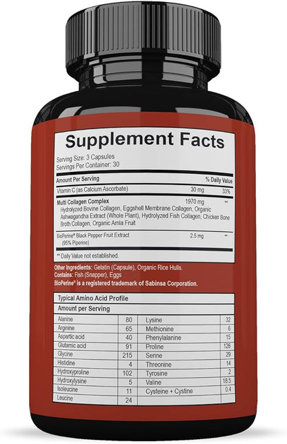 Wholesome Wellness Super-Absorb Multi Collagen Pills (Type I II III V X) Organic Herbs & Bioperine - Hair, Skin, Nails - Hydrolyzed Peptides Protein Supplement for Women & Men (90 Capsules)