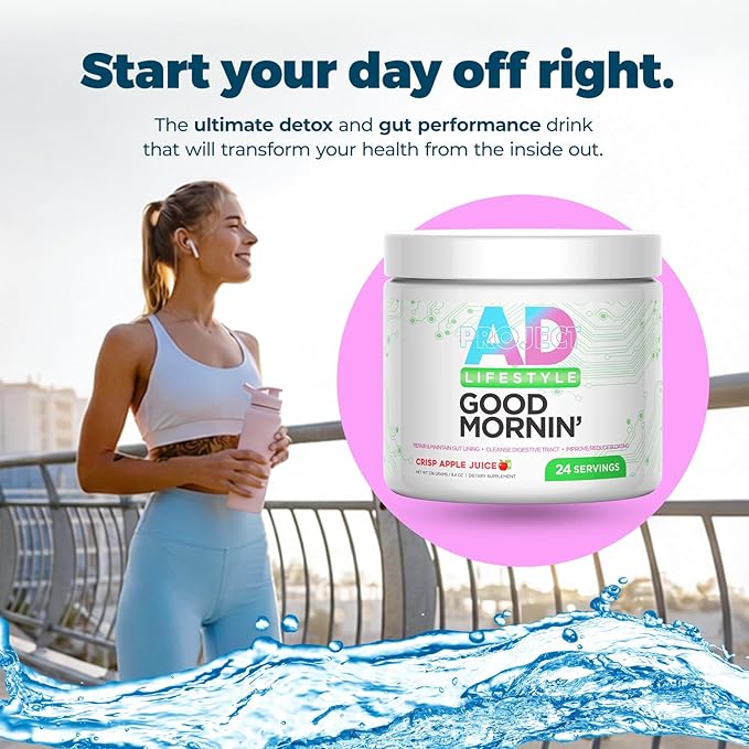 Project AD Life Good Morning Detox and Performance Drink, Naturally Flavored and Formulated with L-GLutamine, Apple Cider Vinegar, and Aloe Vera (24 Servings, Iced Tea)