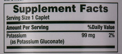 Nature's Bounty Potassium 99mg, Supports Fluid Balance and Muscle Activity, Involved in Normal Heart Function, Potassium Gluconate Dietary Supplement, 1 Per Day, 100 Vegetarian Caplets (Pack of 3)