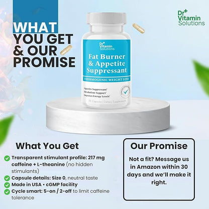 Fat Burner for Women & Men - Appetite Suppressant for Weight Loss - Pills with Chromium, Caffeine & Green Tea Extract - Metabolism Booster Thermogenic Weight Loss - 35 Capsules