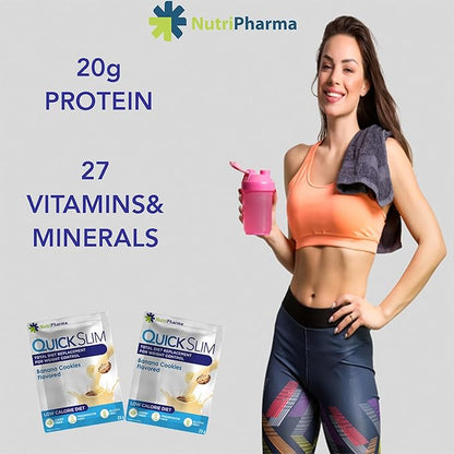 Quick Slim High Protein Shakes for Weight Loss, 30 Servings, Complete Meal Replacement Powder, Diet Shakes for Women & Men, 20g Protein, 27 Vit & Min, Keto, Gluten Free (Banana Cookies, 30 Sachets)