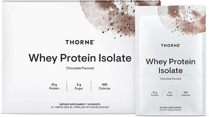 THORNE - Whey Protein Isolate - Balanced Amino Acids Profile with BCAAs - 21 Grams of Easy to Digest Whey Protein Powder - NSF Certified for Sport - Chocolate - Gluten & Soy-Free - 14 Packets