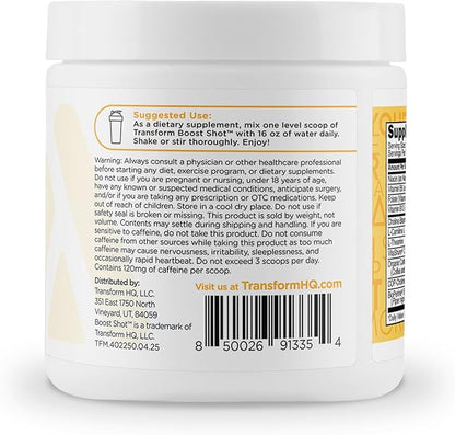 TransformHQ Energy & Focus Powder (Peach Mango) - Boost Shot Clean Energy Drink Mix - Sugar Free - Non-GMO, Gluten-Free - 28 Servings