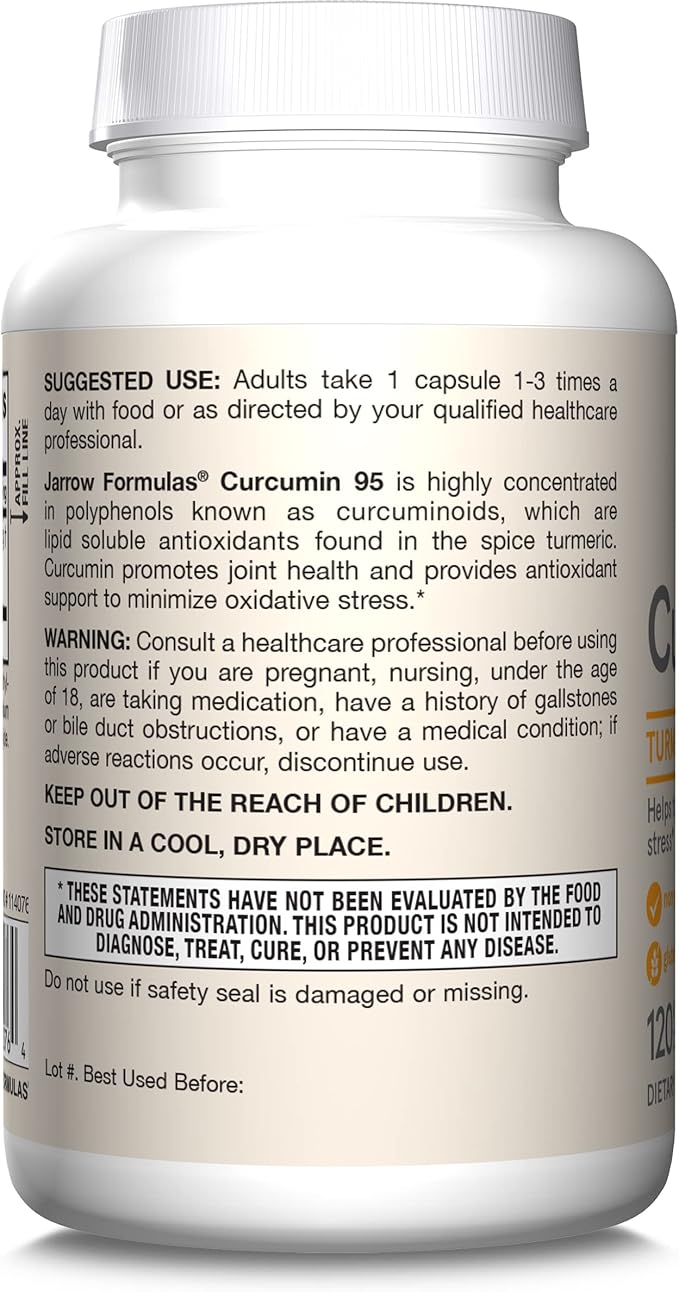 Jarrow Formulas Curcumin 95 Supplement - Turmeric Extract Supplement, 500 mg for Antioxidant & Joint Support, 120 Capsules
