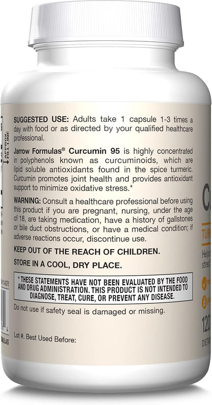 Jarrow Formulas Curcumin 95 Supplement - Turmeric Extract Supplement, 500 mg for Antioxidant & Joint Support, 120 Capsules