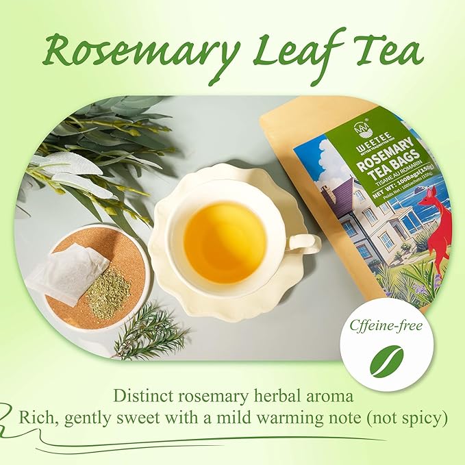 WT WEETEE Rosemary Leaf Tea Bags 100 Count,100% Caffeine-Free Herbal Tea Made from Pure Rosemary Leaves, Supports Digestion & Antioxidants