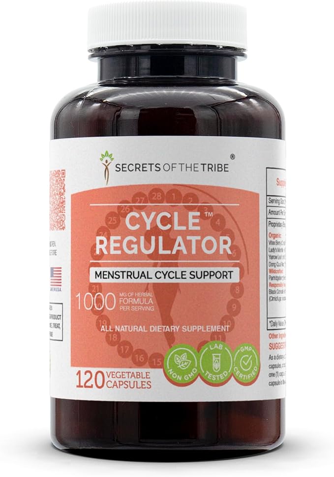 Secrets of the Tribe Cycle Regulator 120 Capsules, 1000 mg, Vitex,Partridgeberry, Lady's Mantle, Black Cohosh, Yarrow, Dong Quai. Women's Health Formula (120 Capsules)