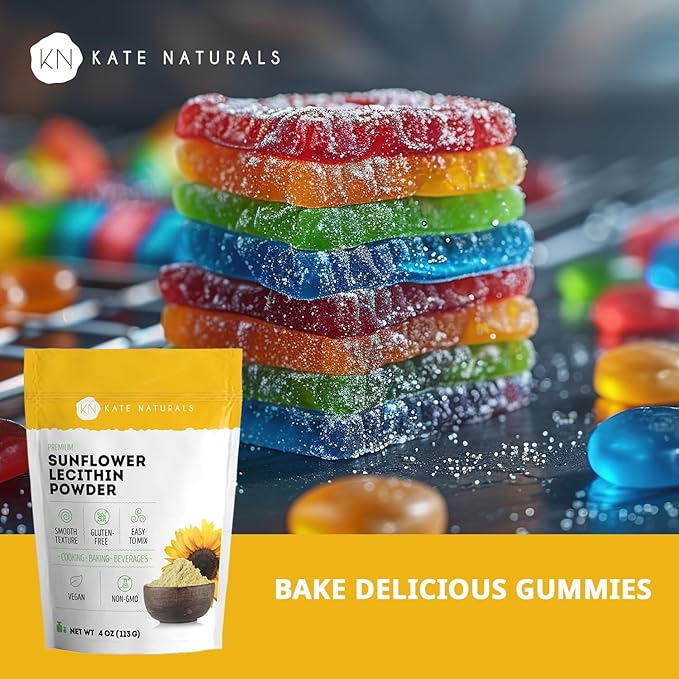 Kate Naturals Sunflower Lecithin Powder for Baking Bread, Gummies, Cooking. Lecithin Supplement for Clogged Milk Ducts. Substitute for Soy Lecithin Powder (4oz, Non-GMO)