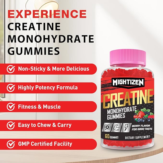 Creatine for Men & Women Creatine Monohydrate Gummies, Creatine Monohydrate per Serving with Taurine & Vitamin B12, Pre-Workout for Max Strength, Energy & Endurance - 2 Pack