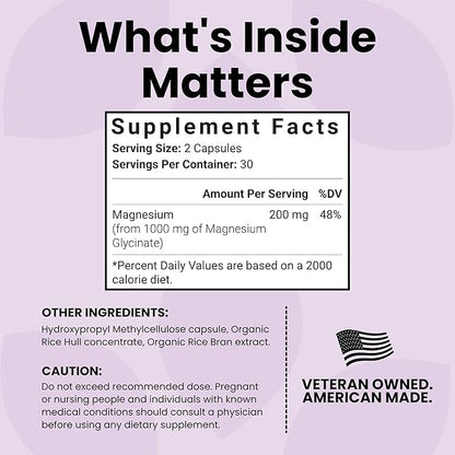 Luma Nutrition Magnesium Glycinate 1000mg Per Serving - Support Stress, Sleep, Nerve & Muscle Health - Pure Magnesium Supplement Capsules - Chelated for High Absorption - 60 Capsules (Pack of 2)