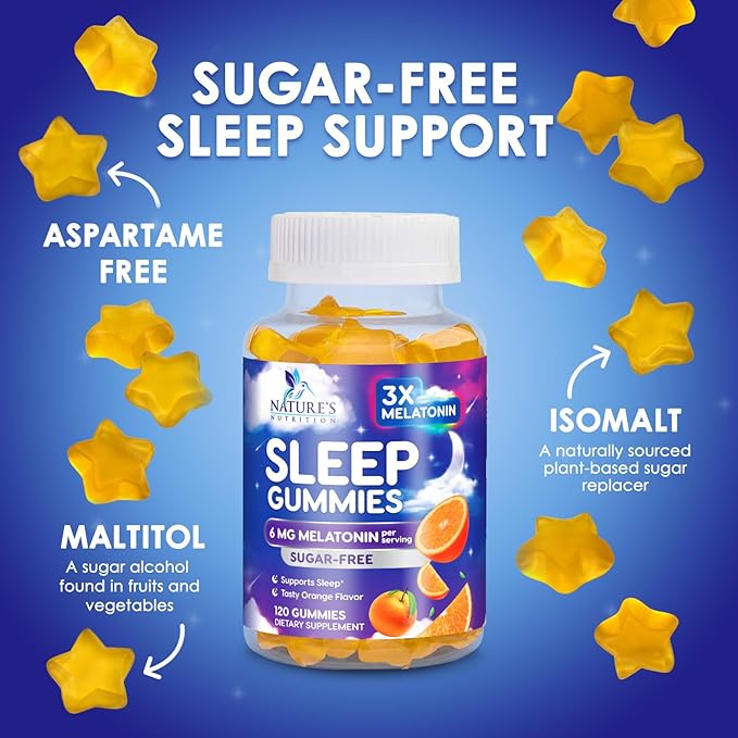 Melatonin Sleep Gummies - 6mg Per Serving - Sugar-Free Sleep Support Melatonin Gummy for Adults - Extra Strength Sleeping Gummy Supplement - Supports Restful Sleep - Tasty Orange Flavor - 120 Gummies