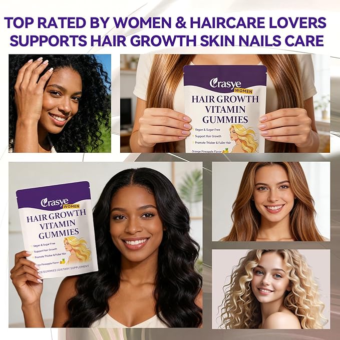 Hair Growth Multivitamins Gummies Sugar Free Biotin Gummies 10000mcg with Collagen, Keratin, Silicon, MSM & Omega-3 Vegan Hair Growth Supplement for Women - 120 Gummies - 60 Servings