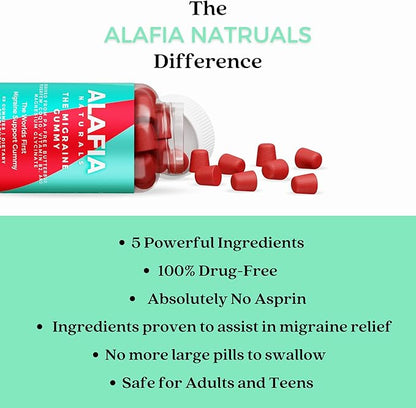Alafia Naturals The Migraine Gummy - World's First Comfort and Support Gummy - Magnesium Glycinate, Butterbur, Feverfew, CoQ10, Vitamin B2 400mg Riboflavin 400mg 60ct
