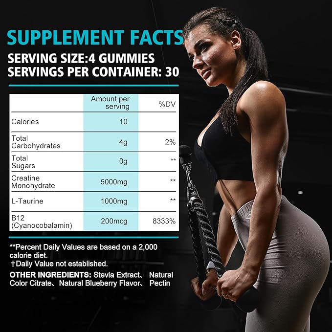 Creatine Monohydrate Gummies,6200mg for Men & Women, Chewable Creatine for Enhanced Muscle Growth, Strength, and Recovery, Sugar Free Pre-Workout Supplement,120 Count,Blueberry Flavor