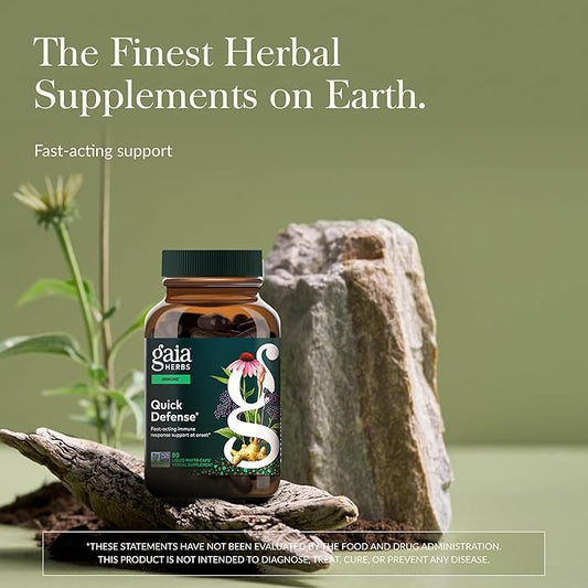 Gaia Herbs Quick Defense - Fast-Acting Immune Support Supplement* - Echinacea, Black Elderberry, Ginger & Andrographis - 80 Vegan Liquid Phyto-Caps (40 Servings)