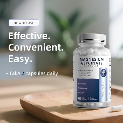 iMATCHME (2 Pack) Magnesium Glycinate 850mg Capsules with L-Theanine, Chamomile & GABA for Sleep, Calmness, Muscle, Bone Health & Immune Support, Magnesium for Women and Men, Vegan, High-Absorption