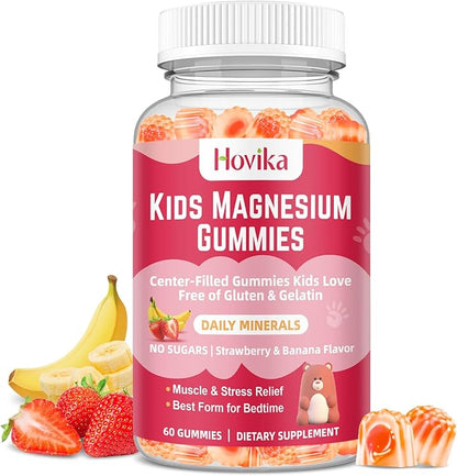 Magnesium Glycinate Gummies for Kids: Calm Magnesium Supplement for Kids & Adults with Zinc Citrate, GABA, Chamomile, Vitamin B6 & C - Sleep, Relaxation & Focus, Strawberry & Banana Flavor 60 Count