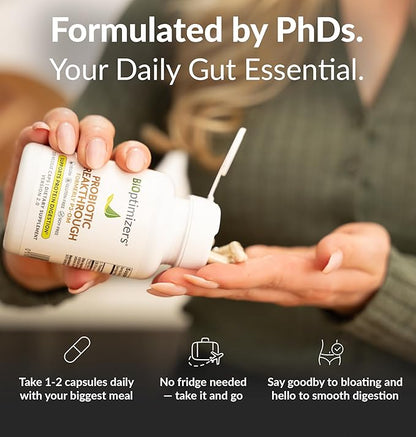 BIOptimizers Probiotic Breakthrough – Lactobacillus Plantarum OM Probiotics & Prebiotics Health Supplement for Gut, Digestive & Immune Support Probiotics for Women Men Elderly– 60 Vegan Capsules