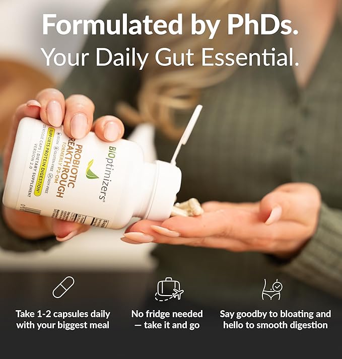 BIOptimizers Probiotic Breakthrough – Lactobacillus Plantarum OM Probiotics & Prebiotics Health Supplement for Gut, Digestive & Immune Support Probiotics for Women Men Elderly– 30 Vegan Capsules