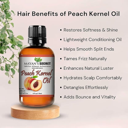 Pure Carrier and Essential Oils for Skin Care, Hair, Body Moisturizer for Face-Anti Aging Skin Care (Peach Kernel Oil, 4oz)