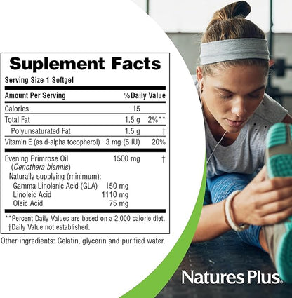 NaturesPlus Ultra EPO 1500 - Evening Primrose Oil - Premenstrual and Menopausal Antioxidant Support - Promotes Clear Skin - Gluten Free - 90 Softgels, 90 Servings
