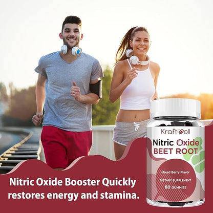 Nitric Oxide Beet Root Gummies – Sugar-Free Beet Chewables, Mixed Berry Flavor with Grapeseed Powder, Pomegranate, Vitamin C & B12 – Nitric Oxide Supplements for Men – 60 Gummies (2 Bottles)