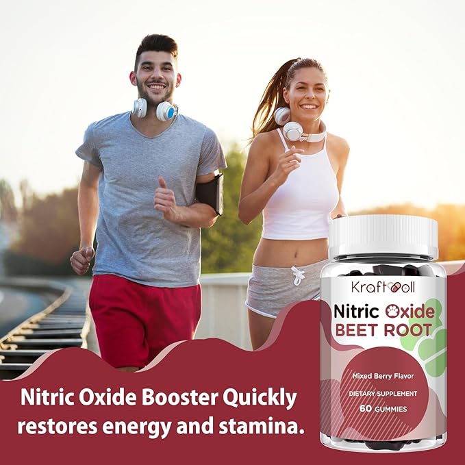 Beet Root Gummies 6000mg – Nitric Oxide Booster with Grape Seed, Pomegranate, Vitamins C & B12 – Nitric Oxide Supplements for Men – Mixed Berry Flavor – 60 Gummies