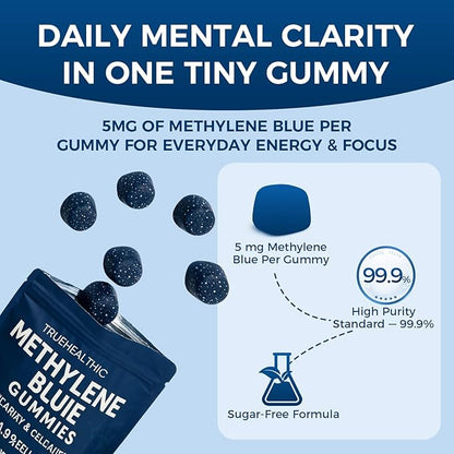 Methylene Blue Gummies with 5mg per Gummy, Cognitive Support & Mental Focus, 99.9% Pure, Vegan Non GMO Formula, Clean Ingredient Profile, Easy Gummy Format, 30 Gummies (2)
