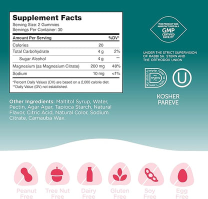 Zahler Magnesium Gummies - Sugar Free Magnesium Citrate Gummies for Muscle, Nerve and Calm Support - Relaxing Non GMO Gluten Free Chewable Raspberry Flavored Magnesium Chews for Adults (60 Count)