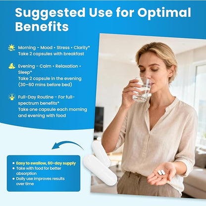 Lithium Orotate 5/10mg, L-Theanine 200mg, Ashwagandha 300mg - Mood Focus Memory Brain Supplements with Bacopa Monnieri, Lion’s Mane, Magnesium, Zinc D3 B6 Folate B12 - 120 Vegan Capsules, 2 Months