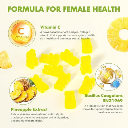 softbear Premium Feminine Balance Gummies for Women, Pineapple PH Balance Gummies for Women's Healthy Odor, Flora, Vaginal, Immune Support, Vegan, Gluten-Free, 60 Gummies