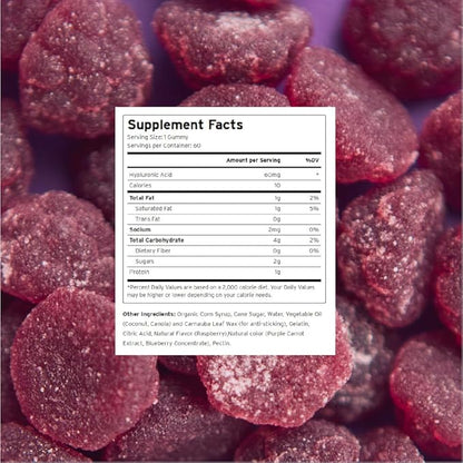 Hyalogic Hyaluronic Acid Gummies – Supplement for Joint, Skin & Eyes – Mixed Berry Flavor – Gummy Vitamins for Women & Men – Gluten-Free, Non-GMO, 60 Count