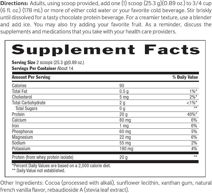 Biochem 100% Whey Sugar-Free Chocolate 20g, 12.5oz, Certified Vegetarian, Gluten Free, Non-GMO Tested, Keto Friendly, Grass-Fed