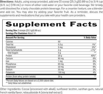 Biochem 100% Whey Sugar-Free Chocolate 20g, 12.5oz, Certified Vegetarian, Gluten Free, Non-GMO Tested, Keto Friendly, Grass-Fed