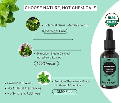 Earth N Pure Peppermint Essential Oil (Pudina Oil) Undiluted, Natural and Therapeutic Grade with Glass Dropper - 100 ml