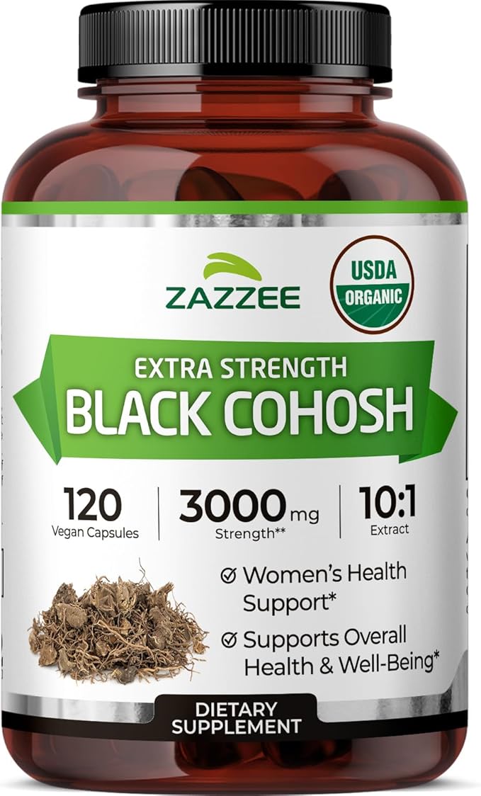 Zazzee USDA Organic Black Cohosh 10:1 Extract, 120 Vegan Capsules, 4 Month Supply, Actaea Racemosa, Women’s Health & Hormonal Balance Support, All-Natural, Non-GMO, Made in the USA